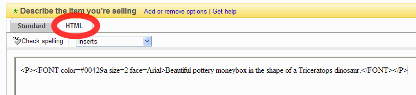 Choose the HTML option