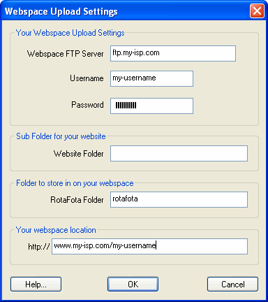 Webspace Upload FTP Settings Dialog
